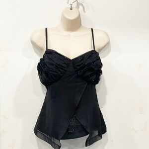 Womens Y2K Glitter Cami Camisole Sz M Black Spaghetti Straps back zip Handmade‎